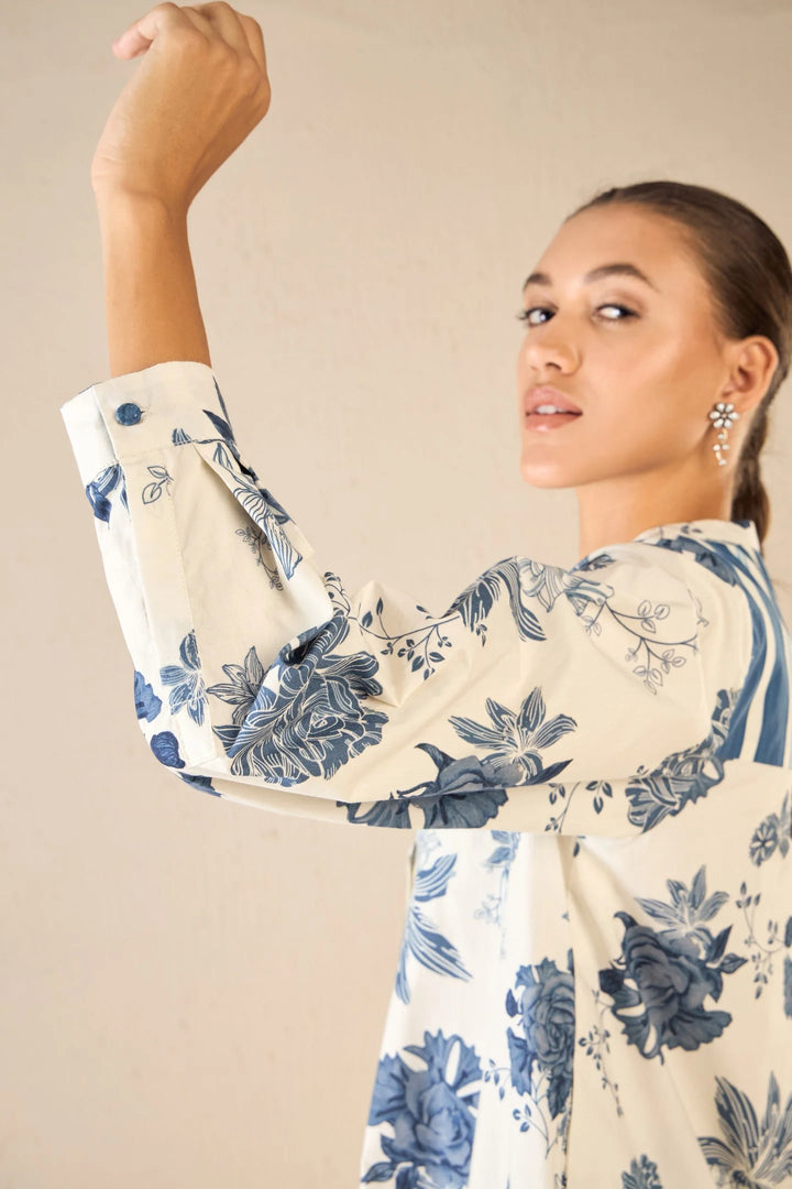 Floral Fantasy: Blue Line Floral Tunic Co-ord Set