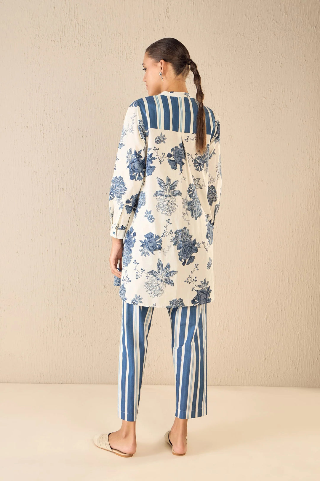 Floral Fantasy: Blue Line Floral Tunic Co-ord Set