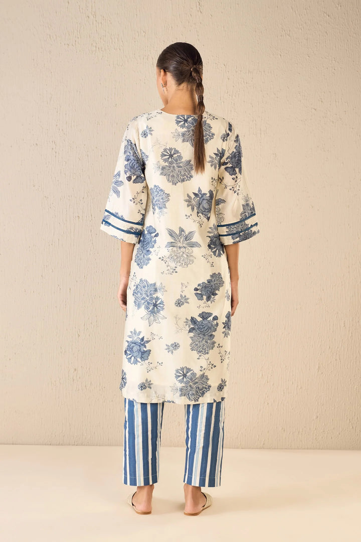 Floral Fantasy: Blue Floral Chanderi Scallop Kurta Set