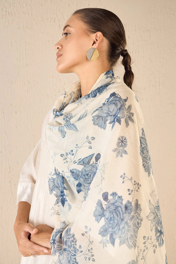 Floral Odyssey: Ivory Pintuck Chanderi Choga Set