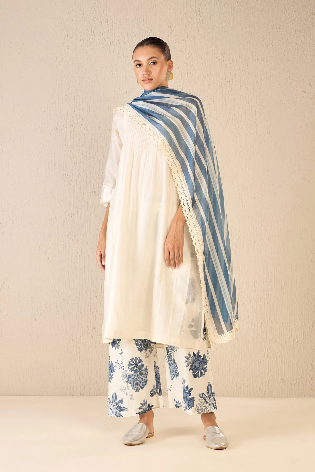 Floral Odyssey: Ivory Pintuck Choga Set