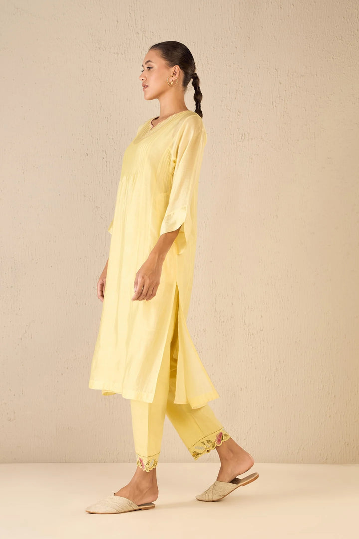 Floral Cream: Yellow Pintuck Choga Set