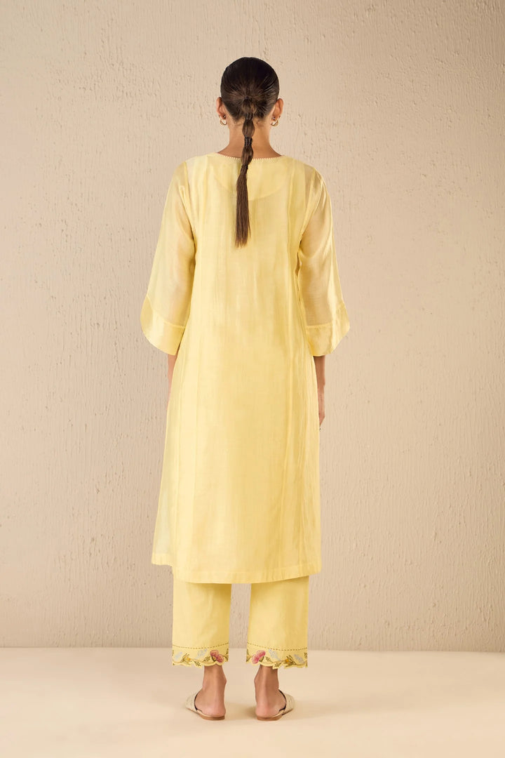 Floral Cream: Yellow Pintuck Choga Set