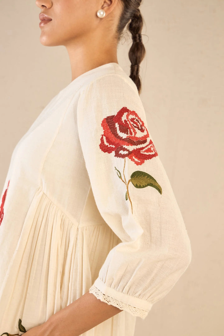 Royal Rose: Ivory Side Gather Tunic With Red Stripe Pants