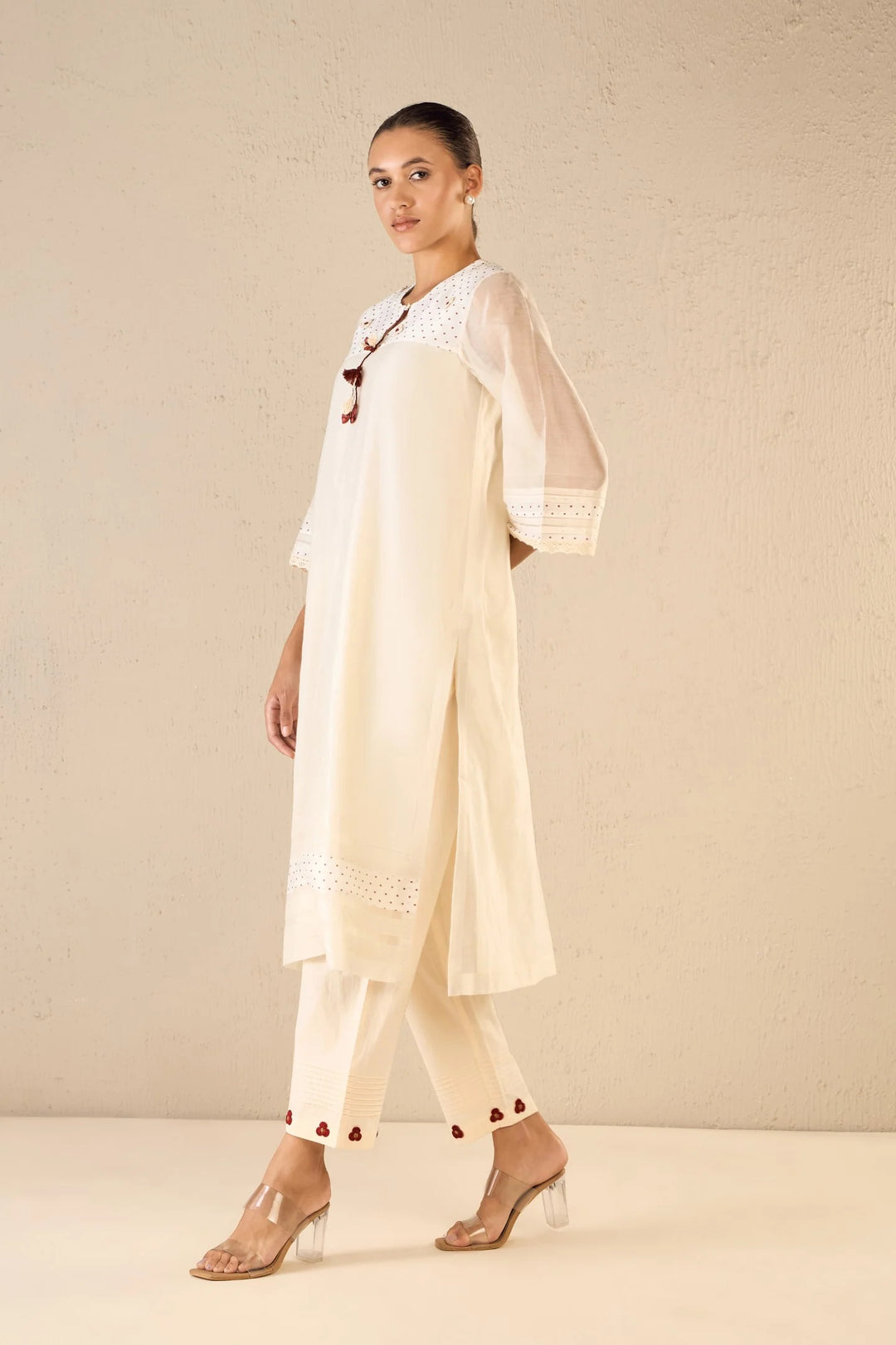 Bloom Dots: Ivory Polka Detailing Kurta Set