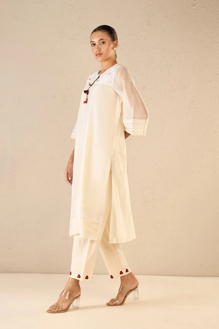 Bloom Dots: Ivory Polka Detailing Kurta Set