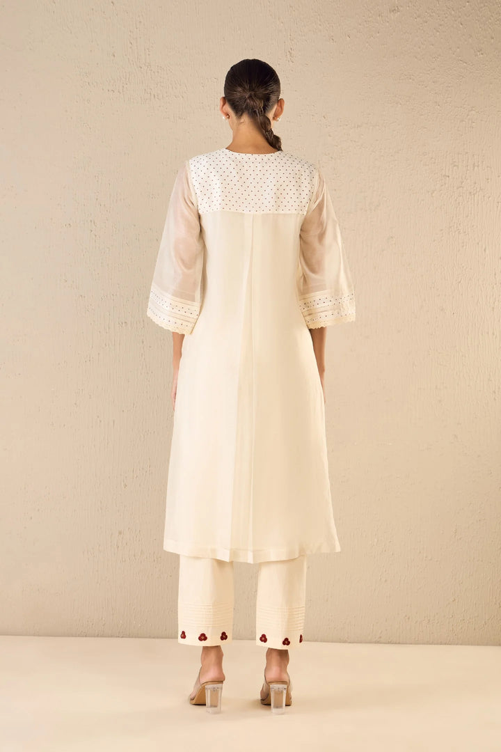 Bloom Dots: Ivory Polka Detailing Kurta Set