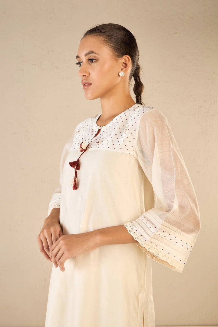 Bloom Dots: Ivory Polka Detailing Kurta Set