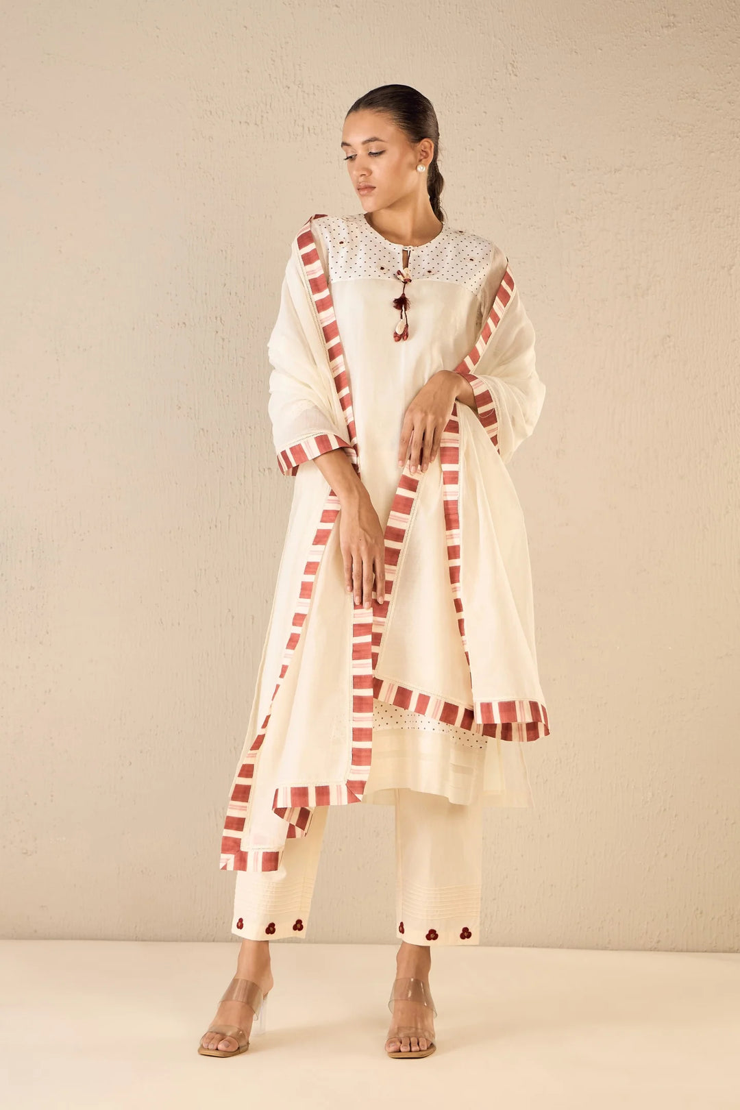 Bloom Dots: Ivory Polka Detailing Kurta Set