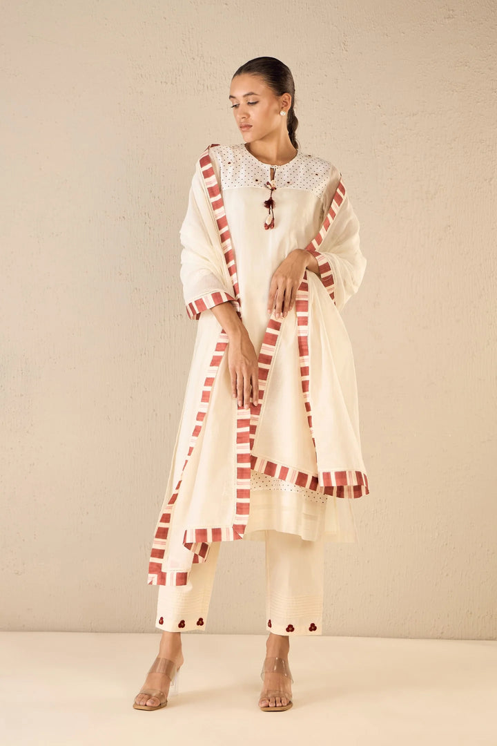 Bloom Dots: Ivory Polka Detailing Kurta Set