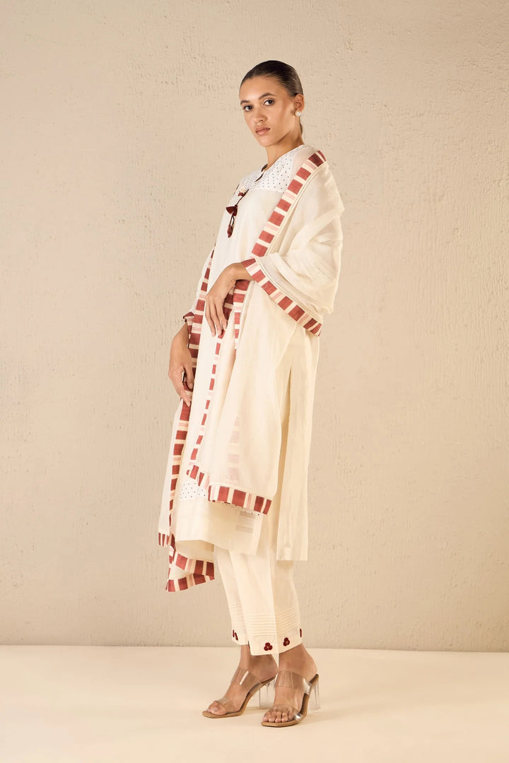 Bloom Dots: Ivory Polka Detailing Kurta Set