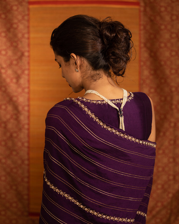 varna ada line hand embroidered saree