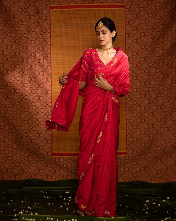 sita paisley hand embroidered silk saree with blouse