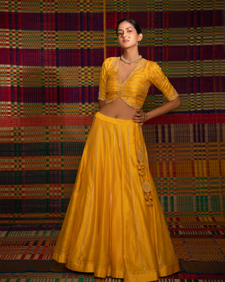haldi hand embroidered kalli lehenga set