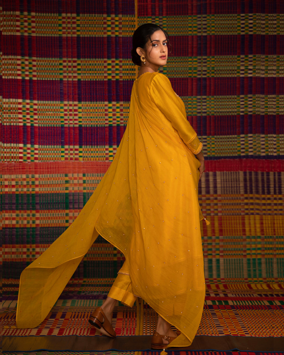 haldi yoke outline hand embroidered kurta set