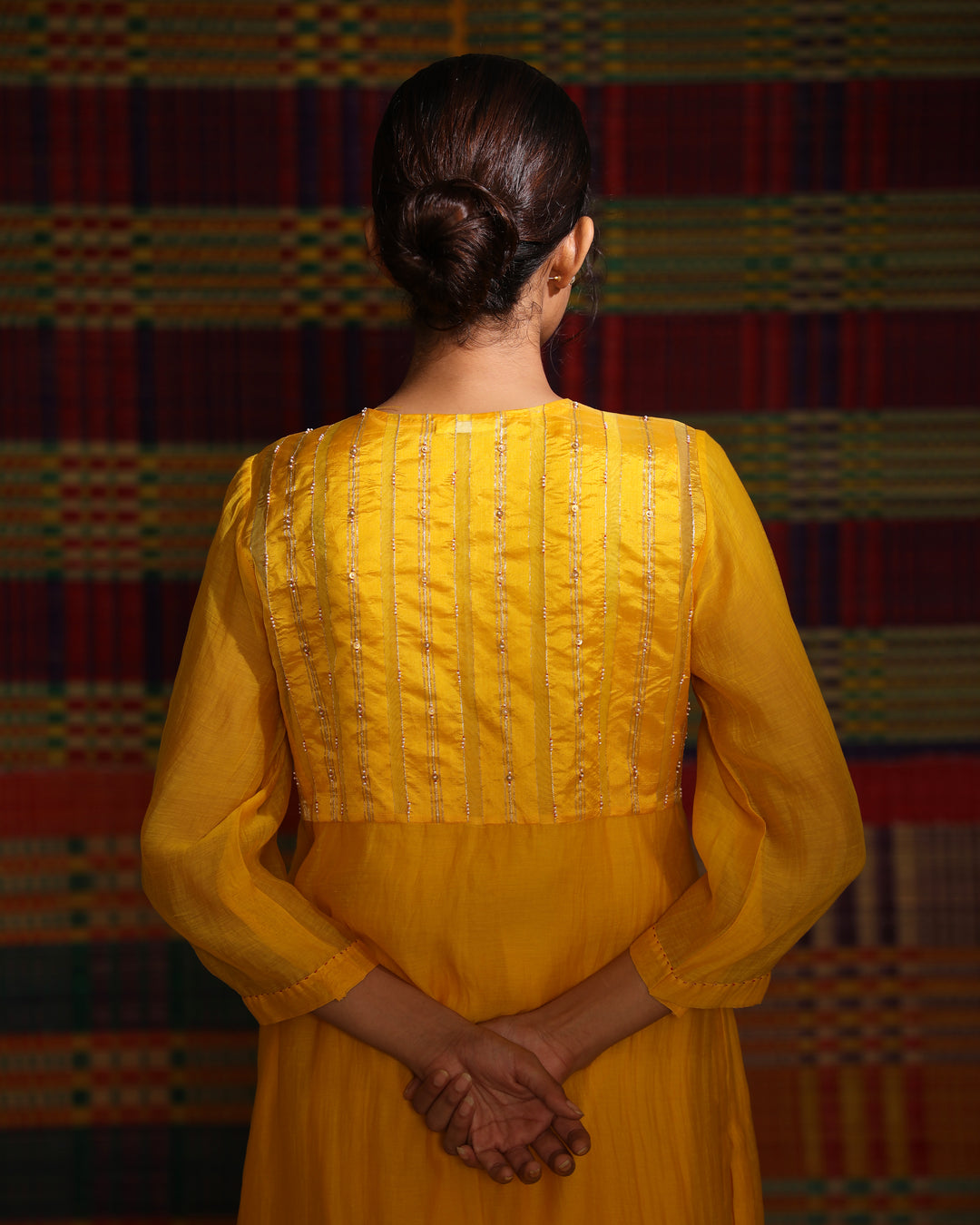 haldi hand embroidered gathered kurta set with slip
