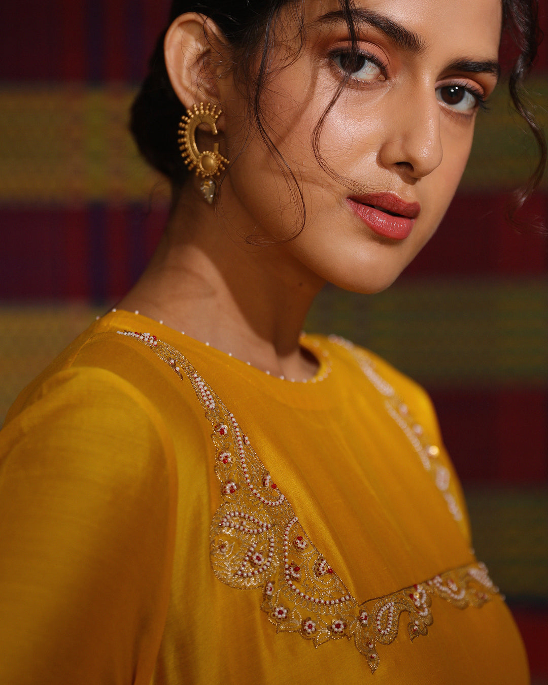 haldi yoke outline hand embroidered kurta set