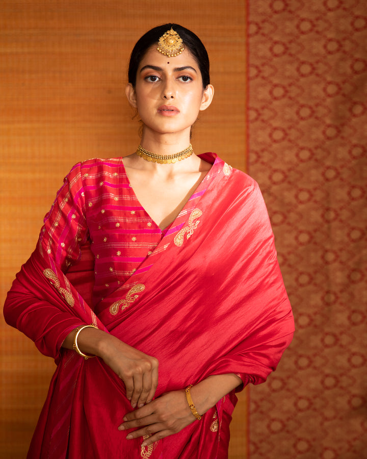 sita paisley hand embroidered silk saree with blouse