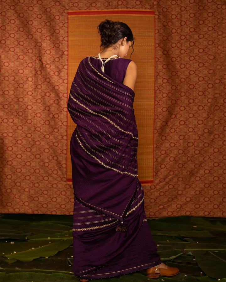 varna ada line hand embroidered saree