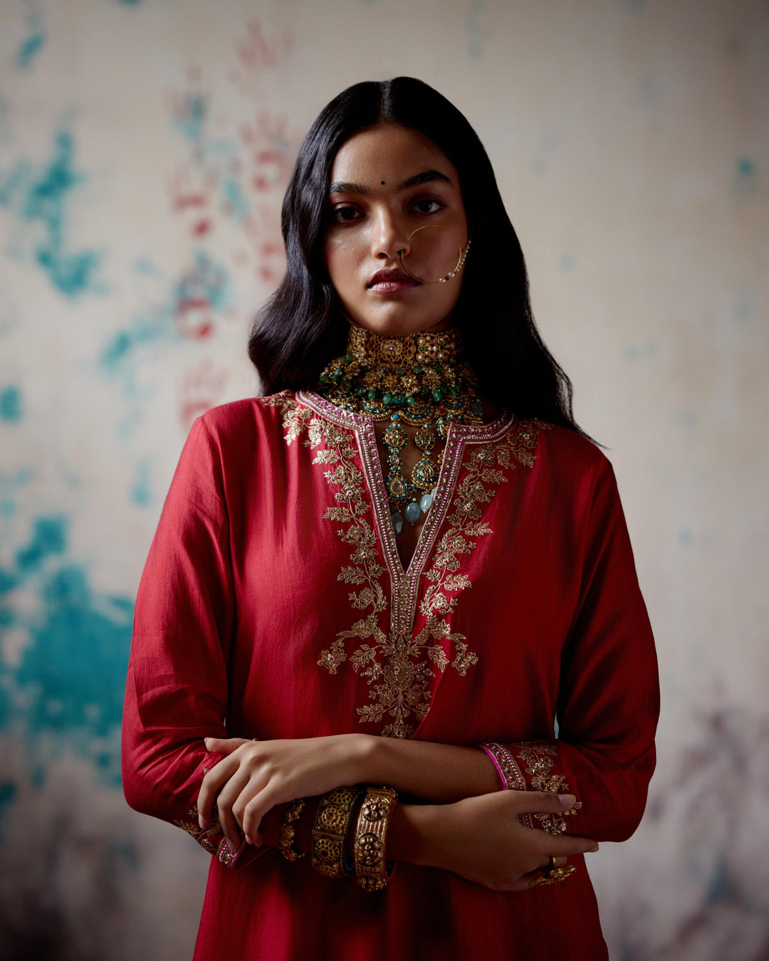 red short kurta sharara set