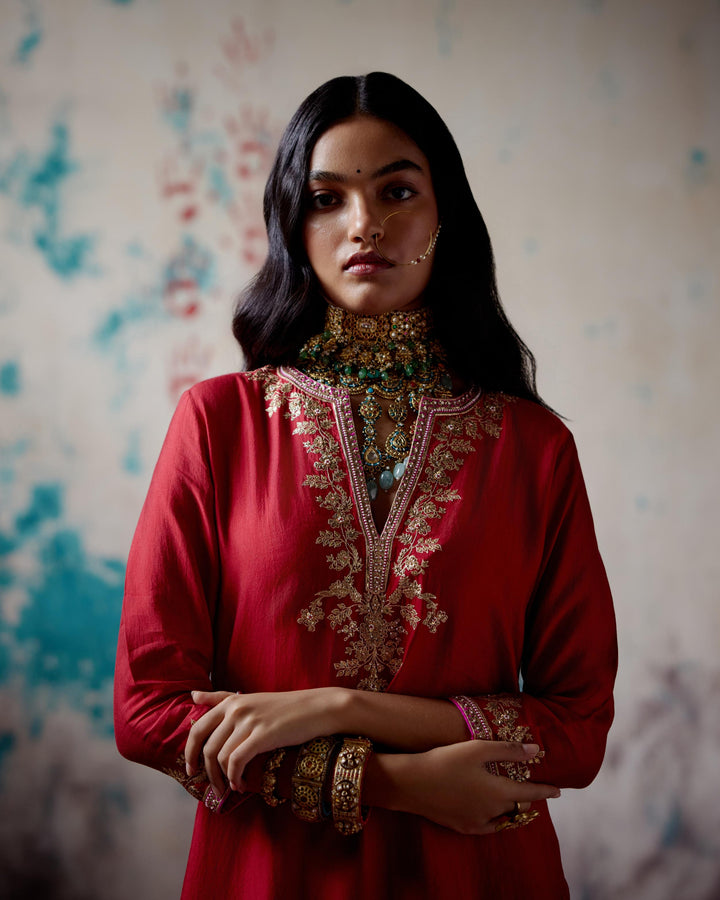 red short kurta sharara set