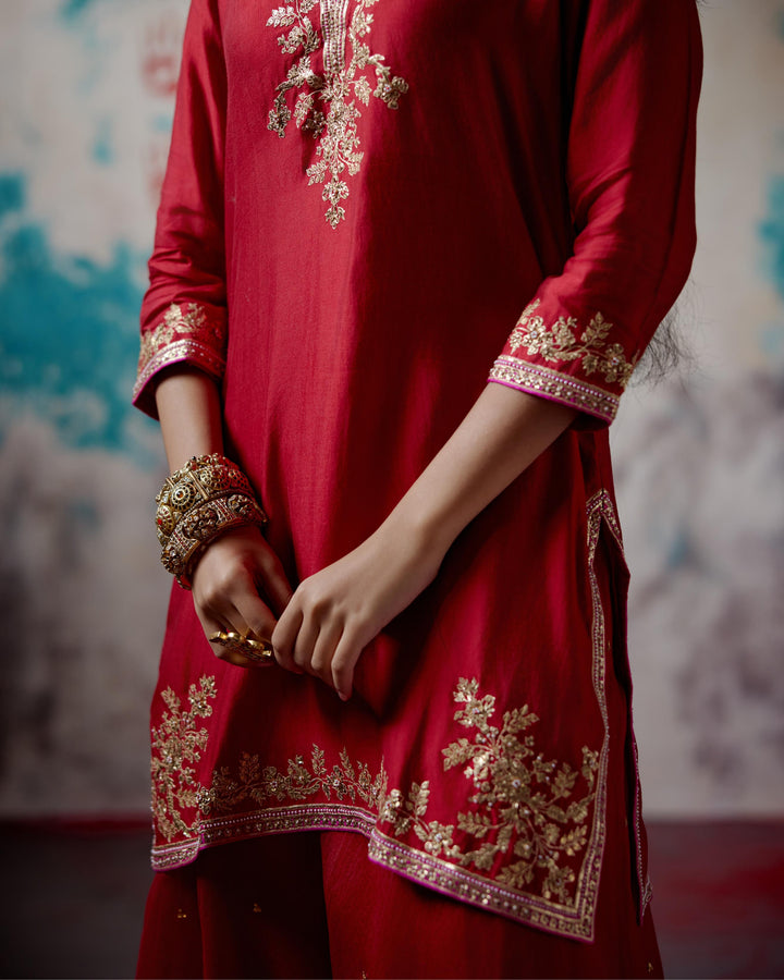 red short kurta sharara set