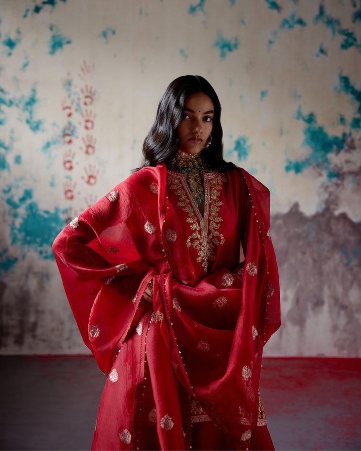 red short kurta sharara set