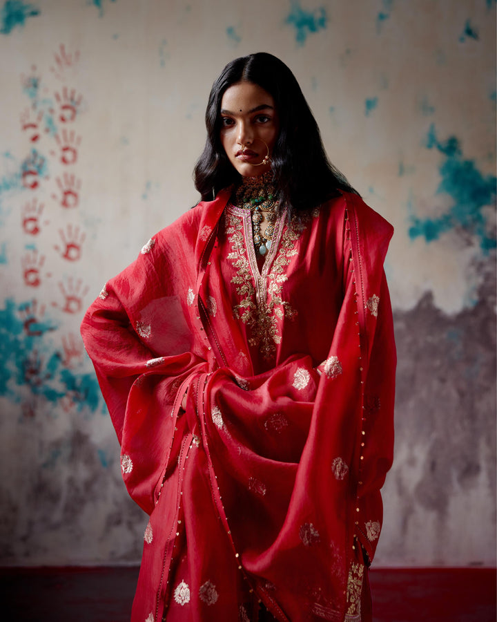 red short kurta sharara set