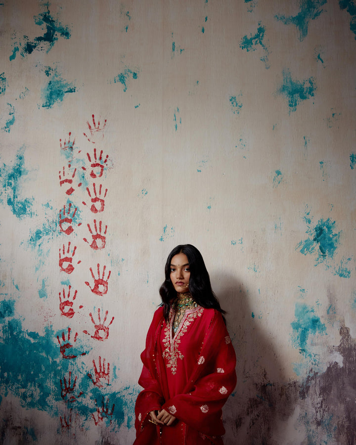 red short kurta sharara set