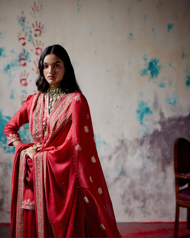red short kurta sharara set