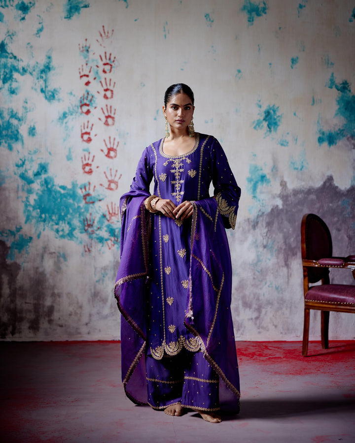 purple straight kurta set