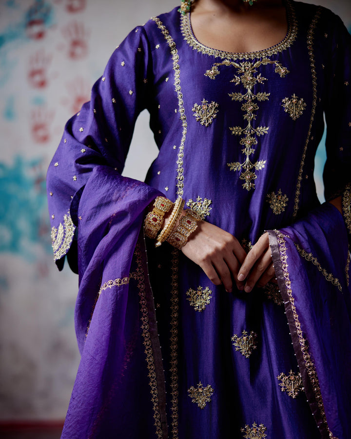 purple straight kurta set