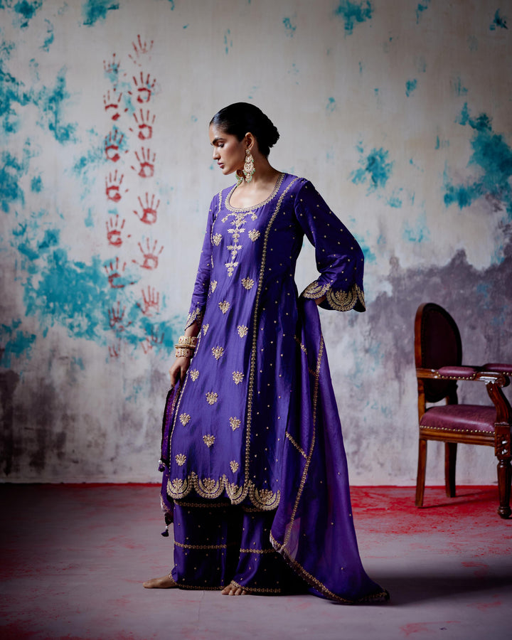 purple straight kurta set