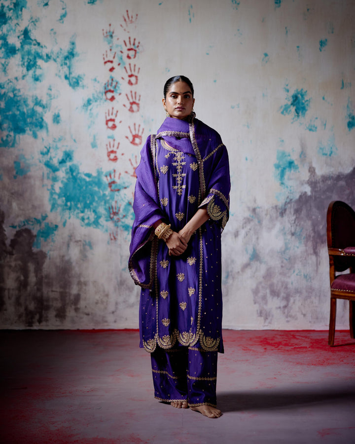 purple straight kurta set