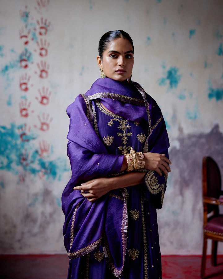 purple straight kurta set