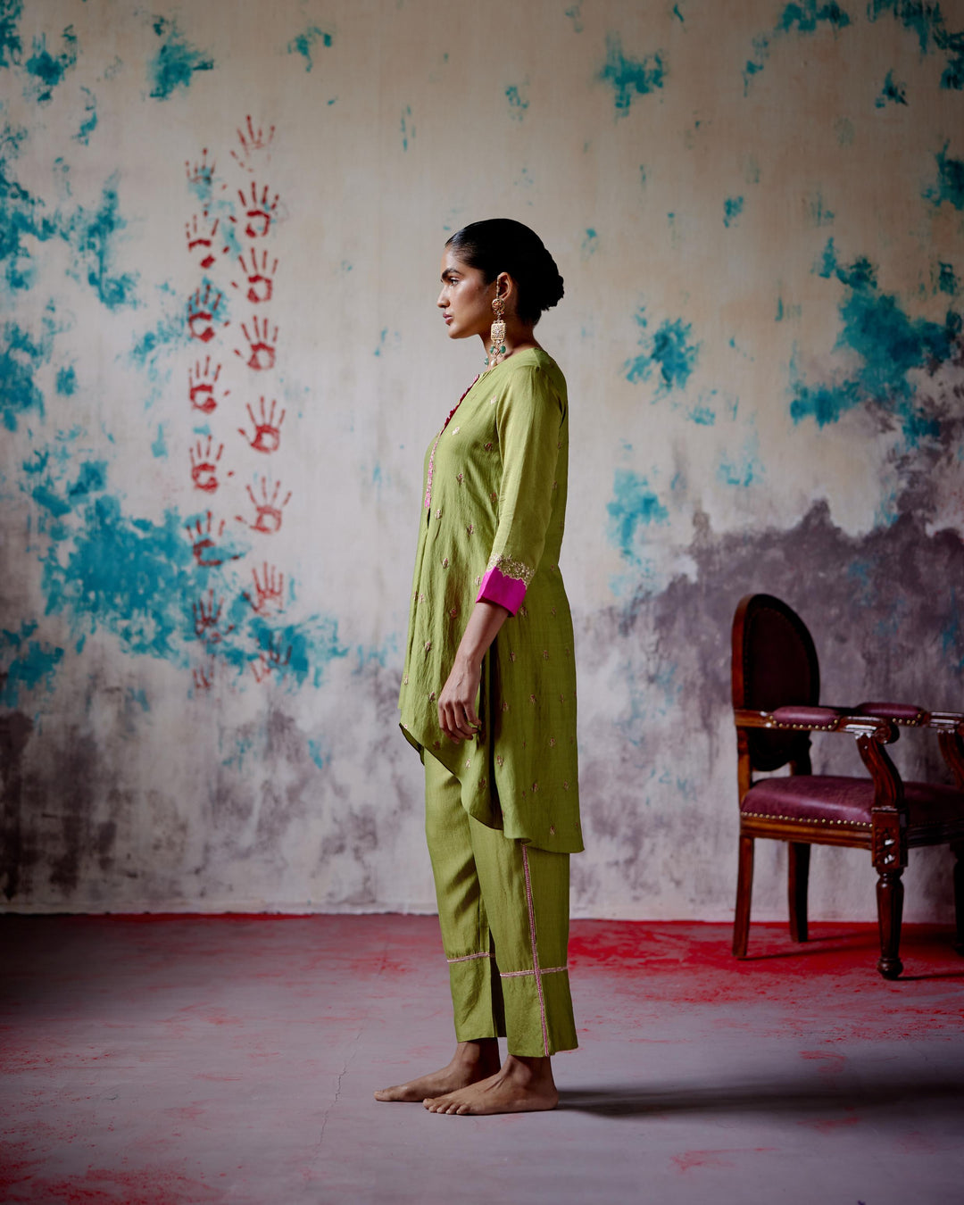 olive brocade co-ord set