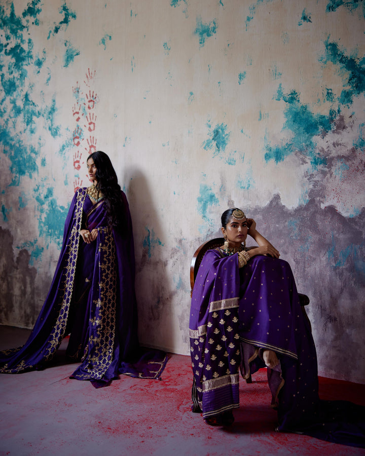 purple brocade silk saree with blouse