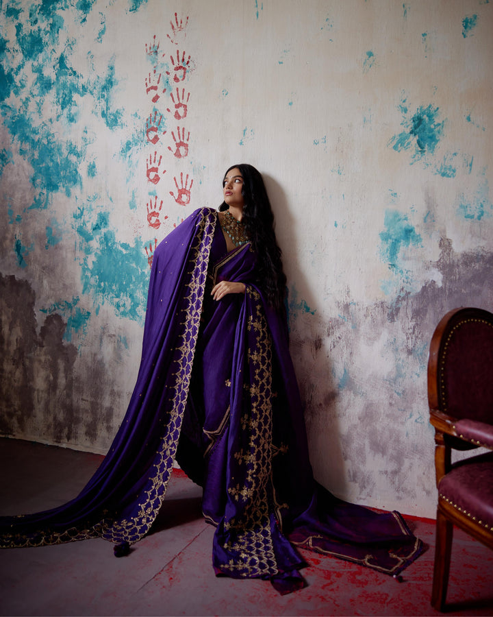 purple silk saree with blouse