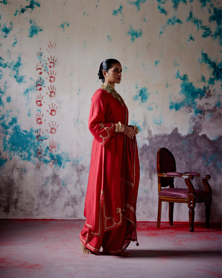 red a-line kurta set
