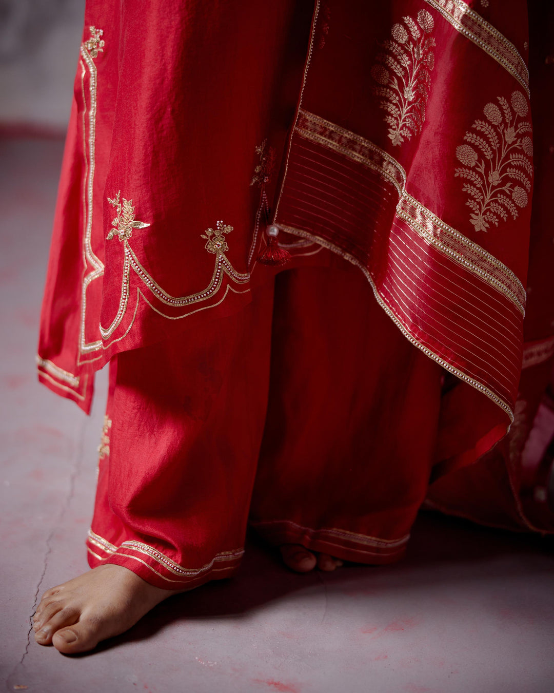 red a-line kurta set