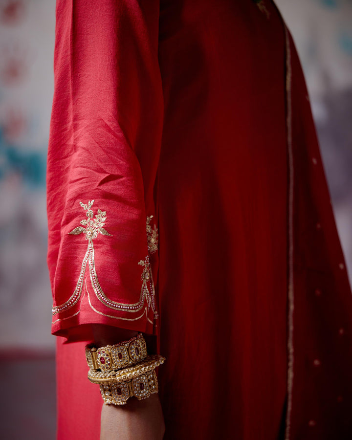 red a-line kurta set