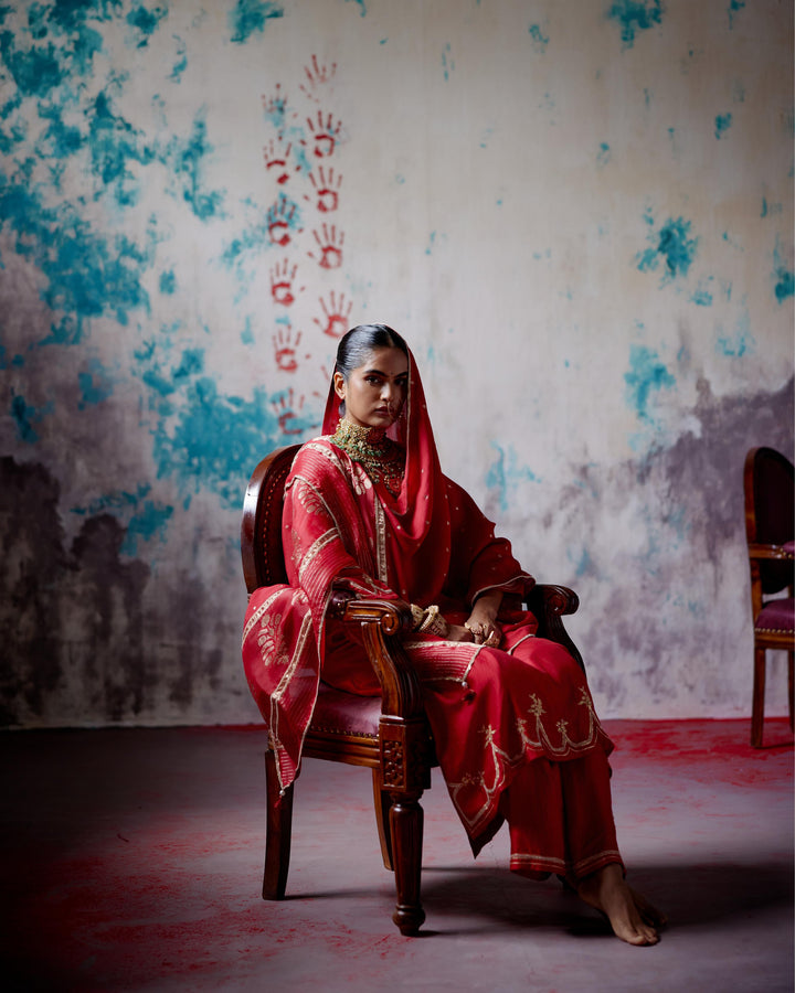 red a-line kurta set