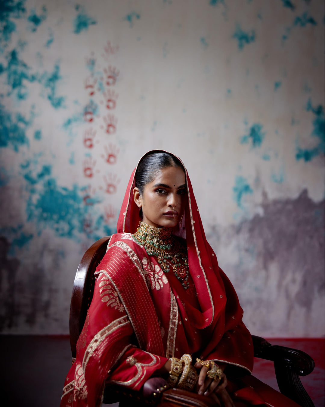 red a-line kurta set