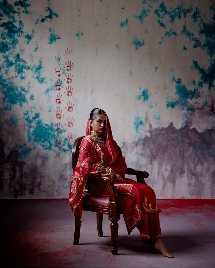 red a-line kurta set