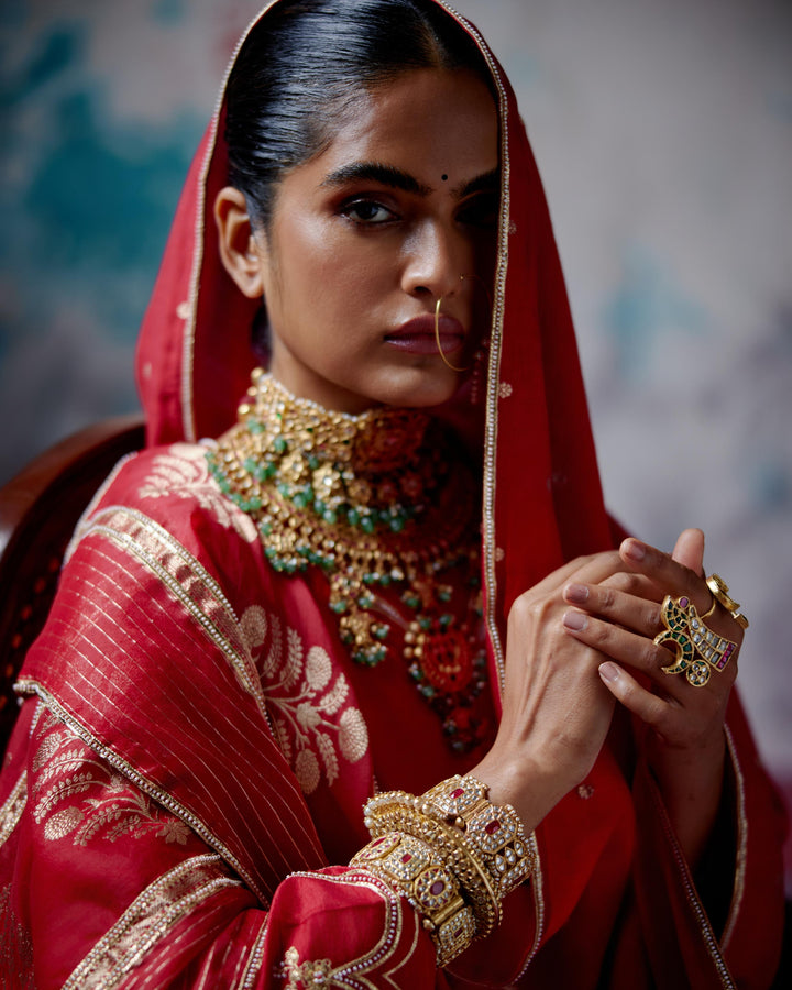 red a-line kurta set