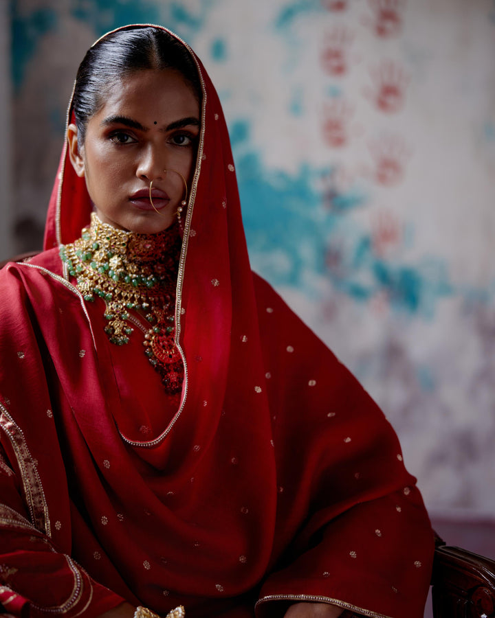 red a-line kurta set