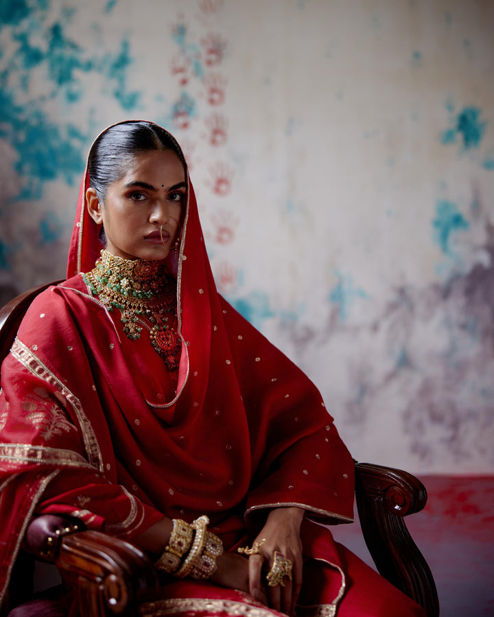red a-line kurta set