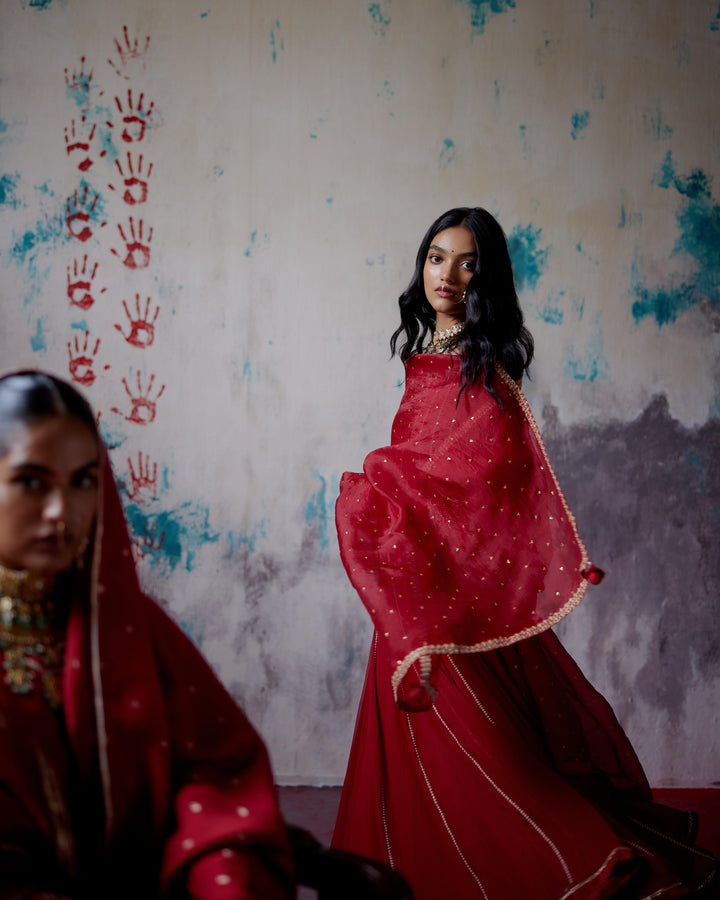 red kallidhar anarkali set