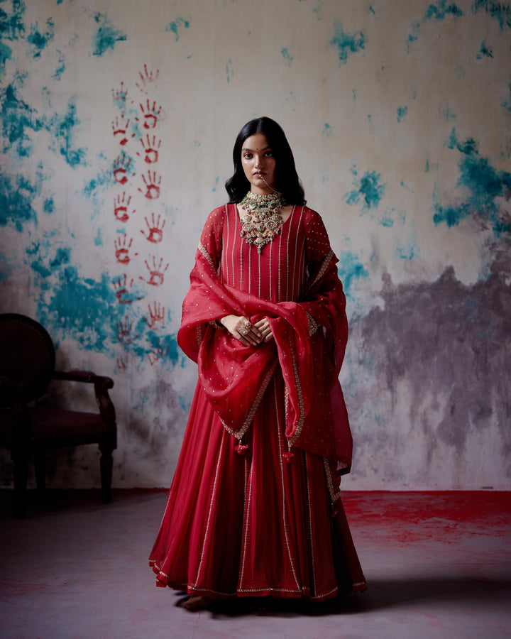 red kallidhar anarkali set