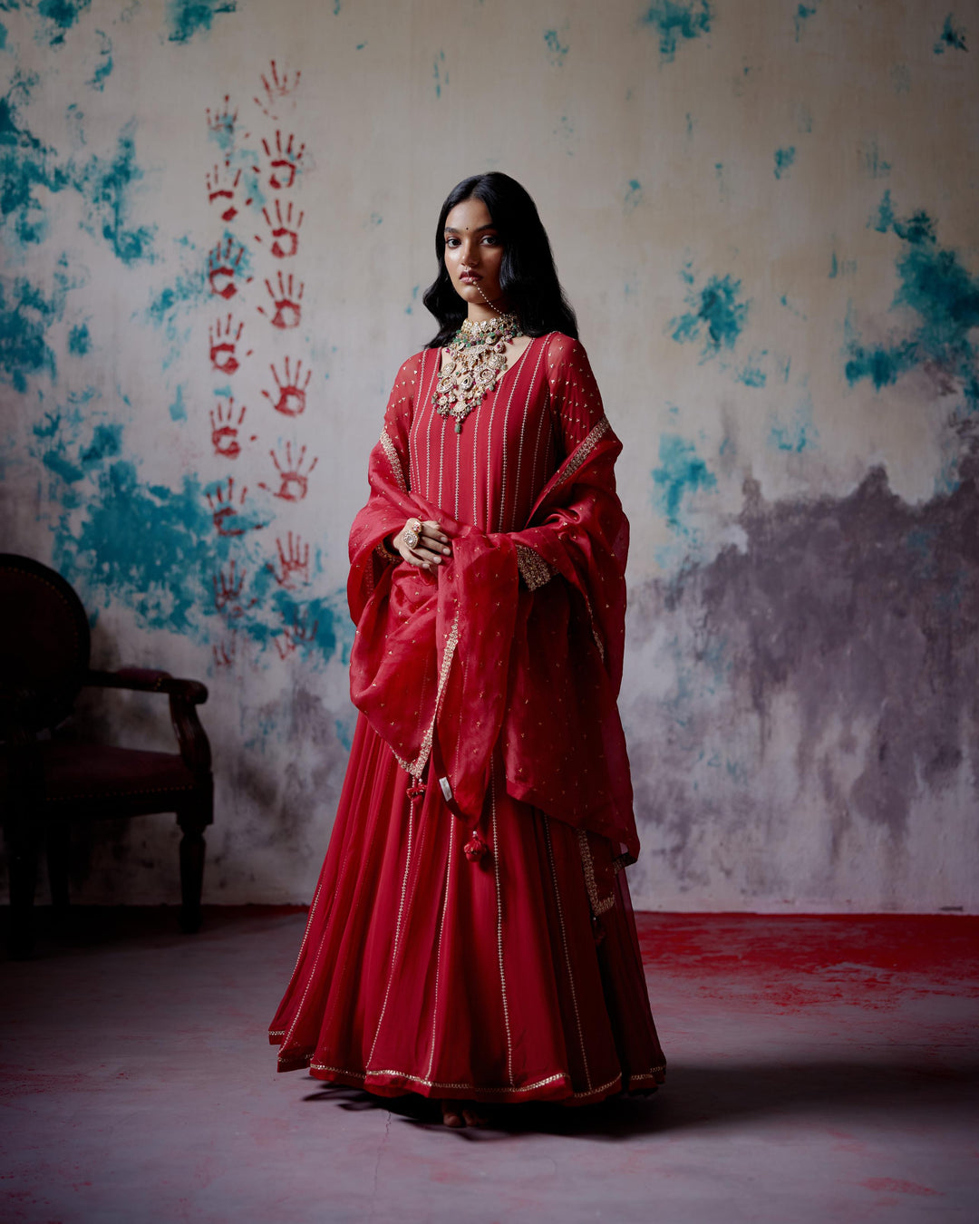 red kallidhar anarkali set